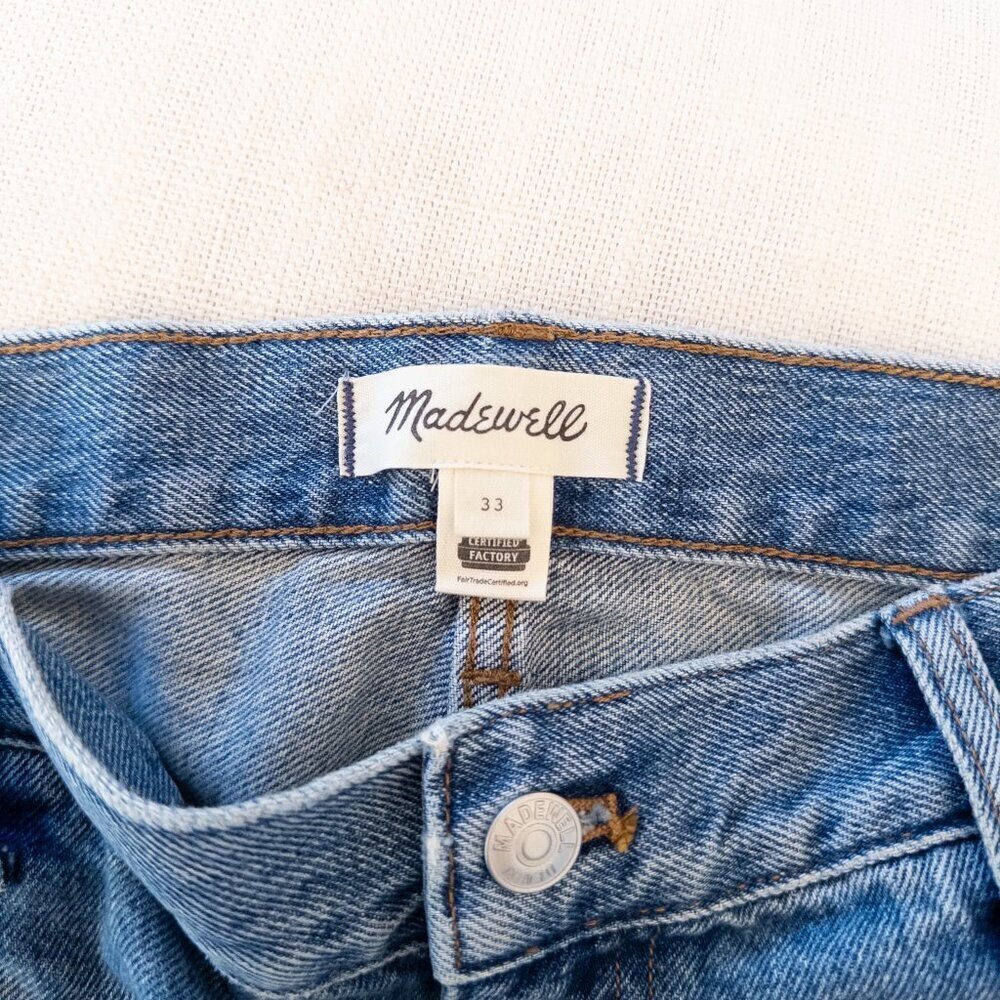 Madewell Size 33 100% Cotton Denim Midi Skirt Blue High Waist Classic Straight - Picture 4 of 5